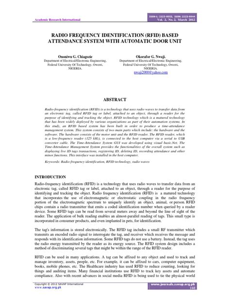 Radio Frequency Identification (RFID) Based Attendance 